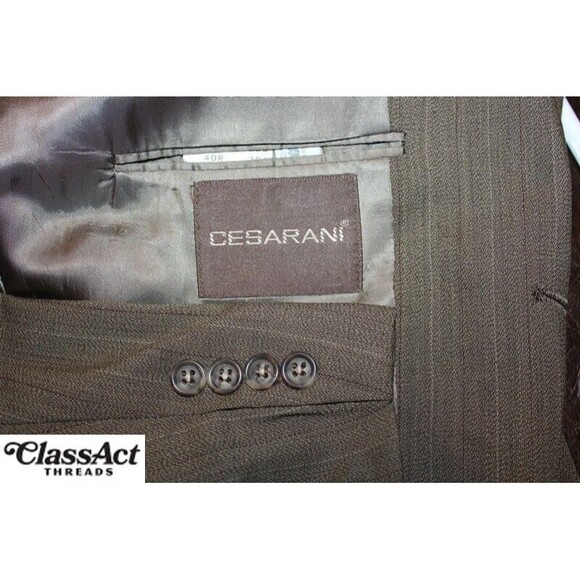 CESARANI MEN'S Sport Coat Blazer Suit Jacket Brown Striped 3 Btn Wool 40R - Picture 7 of 7